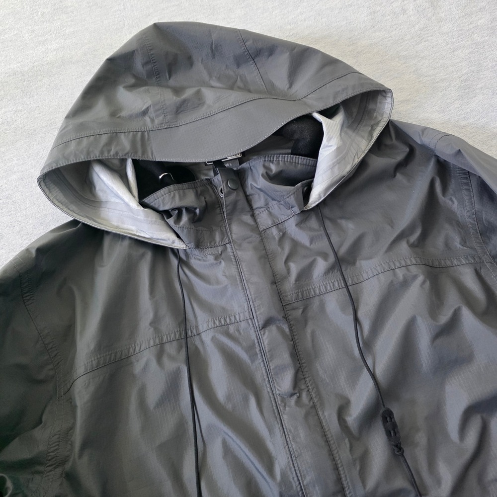 REI Elements E1 Mens Gray Nylon Ripstop Hooded Rain Jacket Size Large Pit Zips